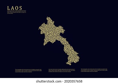 Mapa de Laos - Mapa Mundial Mapa Internacional de la plantilla de vector con rejilla de oro sobre fondo oscuro para banner, sitio web, infografía, educación - Ilustración vectorial eps 10