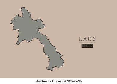Laos Map - World Map International vector template with old classic style and gray color on map isolated on brown background - Vector illustration eps 10
