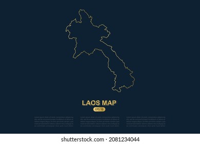 Mapa de Laos - Mapa Mundial Plantilla vectorial Internacional con el estilo de esbozo gráfico de esquema de oro fino aislado en fondo oscuro para diseño de tarjeta, afiche, banner - Ilustración vectorial eps 10