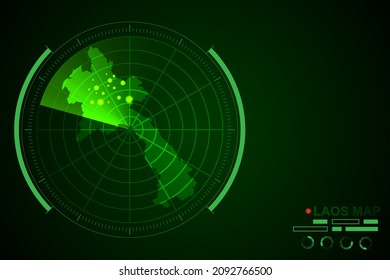 Mapa de Laos - Mapa Mundial Plantilla vectorial Internacional con el estilo de radar de círculo futurista HUD, GUI, interfaz de interfaz de usuario aislada en fondo verde oscuro - Ilustración vectorial eps 10