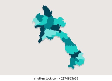 Mapa Laos - Mapa Mundial Mapa Internacional de la plantilla vectorial con Alto detalle incluyendo el color de contorno azul y verde aislado en fondo blanco - Ilustración vectorial eps 10