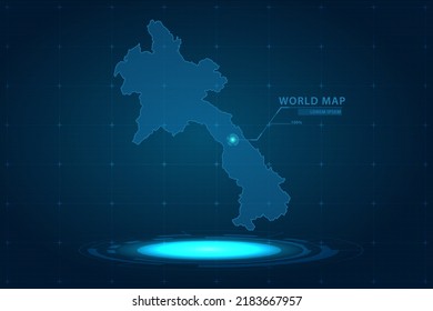 Laos Map - World Map International vector template with Hologram in perspective style and HUD, GUI, UI interface isolated on blue background for design - Vector illustration eps 10