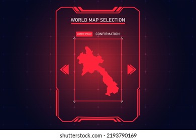 Laos Map - World Map International vector template with Red Color in perspective style and HUD, GUI, UI interface isolated on black background for design - Vector illustration eps 10