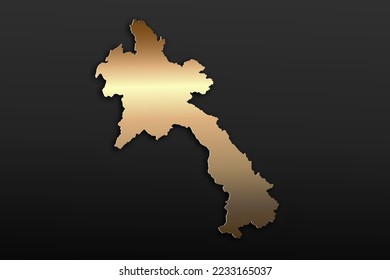 Mapa de Laos - Mapa mundial Planilla vectorial internacional con 3D, estilo de lujo dorado incluyendo sombra sobre fondo negro para diseño, educación, sitio web, infografía - Ilustración vectorial eps 10