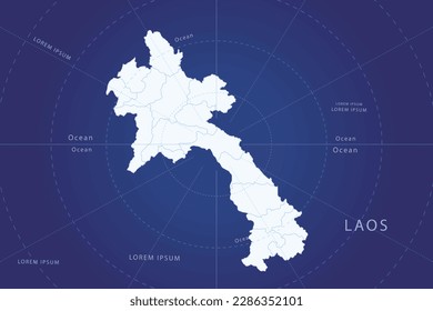 Laos Map - World Map International vector template with High detailed and white color including circle line on blue background for design, infographic, website - Vector illustration eps 10