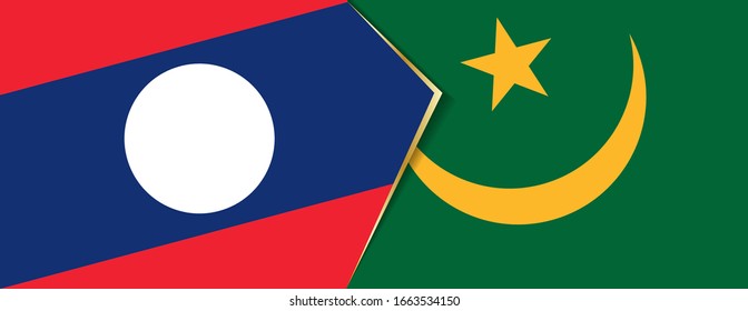 Laos and Mauritania flags, two vector flags symbol of relationship or confrontation.