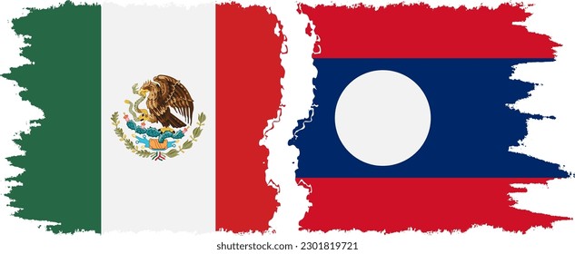 Laos and Mexico grunge flags connection, vector