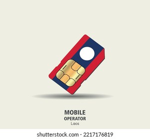 Laos. SIM-Karte des Mobilfunkbetreibers mit Flagge. Vektorgrafik