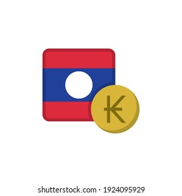 Laos money and flag flat icon, vector sign, Kip currency with flag colorful pictogram isolated on white. LAK money symbol, logo illustration. Flat style design