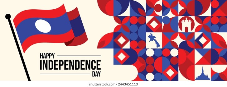 Laos National Day banners wth flag and map