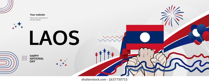 Laos National Day modern greeting banner. 2 December as Laos National Independence Day. Festive horizontal background with flag colors, great for carnival poster, celebrations, holidays flash sale