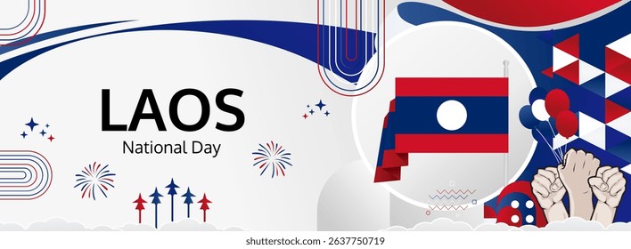Laos National Day modern greeting banner. 2 December as Laos National Independence Day. Festive horizontal background with flag colors, great for carnival poster, celebrations, holidays flash sale
