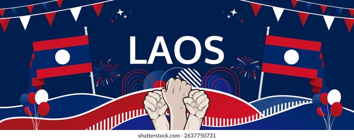 Laos National Day modern greeting banner. 2 December as Laos National Independence Day. Festive horizontal background with flag colors, great for carnival poster, celebrations, holidays flash sale
