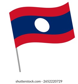 Bandeira nacional do Laos flutters com mastro