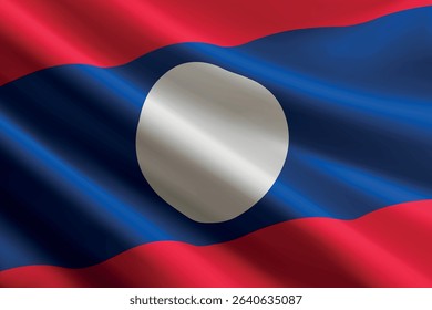 Laos national flag waving in the wind, realistic detailed silk texture