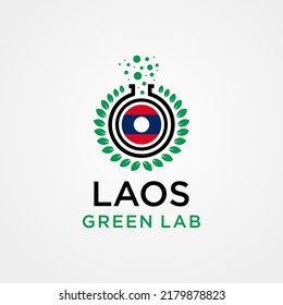 Laos Nature Lab Logo Design Concept Vector. Creative Lab with leaf Logo Template. Icon Symbol