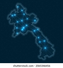 Laos network map. Abstract geometric map of the country. Digital connections and telecommunication design. Glowing internet network. Awesome vector illustration.