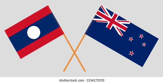 Laos and New Zealand. Laotian and New Zealand's flags. Official colors. Correct proportion. Vector illustration
