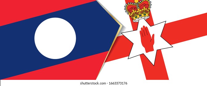 Laos und Nordirland, zwei Vektorillustrationen Flaggen Symbol für Beziehung oder Konfrontation.