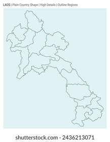 Laos plain country map. High Details. Outline Regions style. Shape of Laos. Vector illustration.