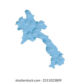 Laos political map of administrative divisions - provinces and prefecture of Vientiane. Shaded vector map with 3D-like blue gradient and name labels