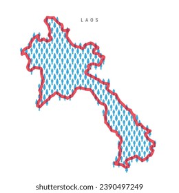 Laos population map. Stick figures Laotian people map with bold red translucent country border. Pattern of men and women icons. Isolated vector illustration. Editable stroke.