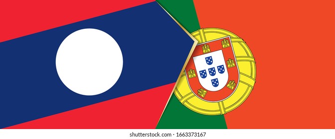 Laos and Portugal flags, two vector flags symbol of relationship or confrontation.