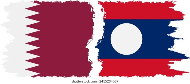 Verbindung von Laos und Katar-Grunge-Flaggen, Vektorgrafik