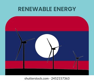 Laos renewable energy, environmental and ecological energy idea, wind turbine with Laos flag, electrical industry, alternative solar power