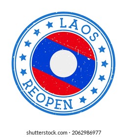 Laos Reopening Stamp. Round badge of country with flag of Laos. Reopening after lock-down sign. Vector illustration.