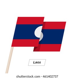 Laos Ribbon Waving Flag Isolated on White. Vector Illustration. Laos Flag with Sharp Corners