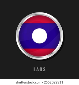 Laos round framed national flag. Circular glossy flag of Laos.