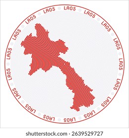 Laos round logo design. Country shape built of rings. Laos text around the country. Vector illustration.