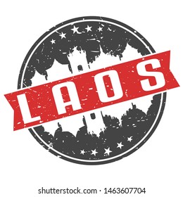Laos Round Travel Stamp. Icon Skyline City Design. Seal Tourism bagde illustration. 