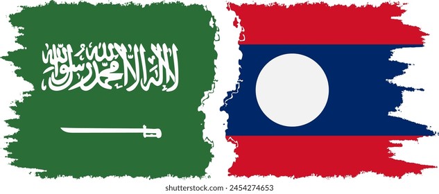 Laos and Saudi Arabia grunge flags connection, vector