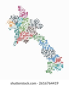 Laos, shape of the country built of colored cells. Digital style map of Laos on white background. Small size square blocks. Amazing vector illustration.