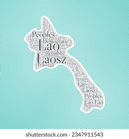 Laos shape formed by country name in multiple languages. Laos border on stylish striped gradient background. Vibrant poster. Trendy vector illustration.