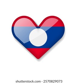 Laos - Shiny Flag in the Form of Heart. Vector Illustration.