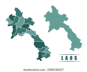 Laos simple flat political map with states border