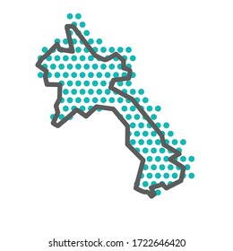 Laos simple outline map with green halftone dot pattern