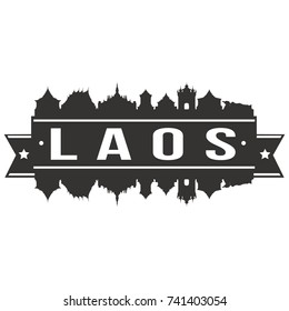 Laos Skyline Silhouette Design City Vector Art Famous Buildings Stencil.