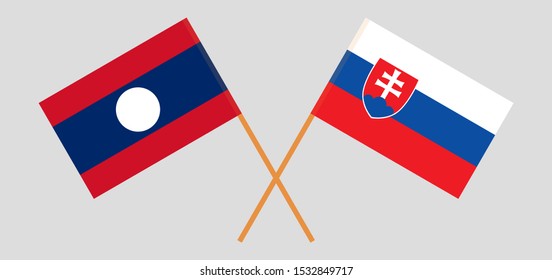 Laos and Slovakia. Laotian and Slovakian flags. Official colors. Correct proportion. Vector illustration
