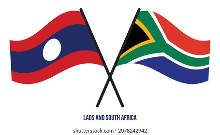 Laos and South Africa Flags Crossed And Waving Flat Style. Official Proportion. Correct Colors.