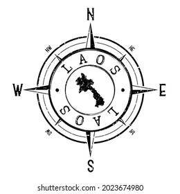 Laos Stamp Map Compass Adventure. Illustration Travel Country Symbol. Seal Expedition Wind Rose Icon.