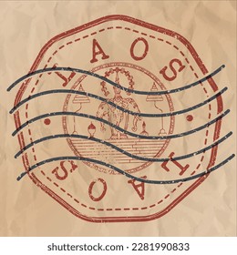 Laos Stamp Travel Passport. Design Retro Symbol Country. Old Vintage Postmark.