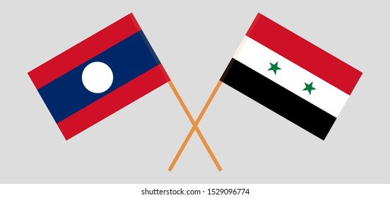 Laos and Syria. Laotian and Syrian flags. Official colors. Correct proportion. Vector illustration
