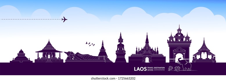 Laos travel destination grand vector illustration. 