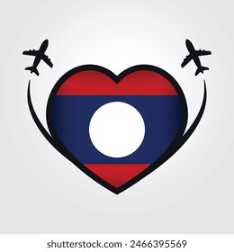 Laos Travel Heart Flag With Airplane Icons