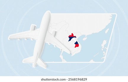 Laos Travel Illustration with Plane and National Flag. Ideal for travel agencies, promotional materials, or geographic content related to Laos.