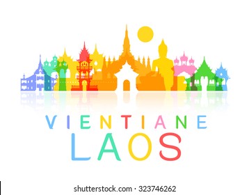 Laos Travel Landmarks. Vector and Illustration